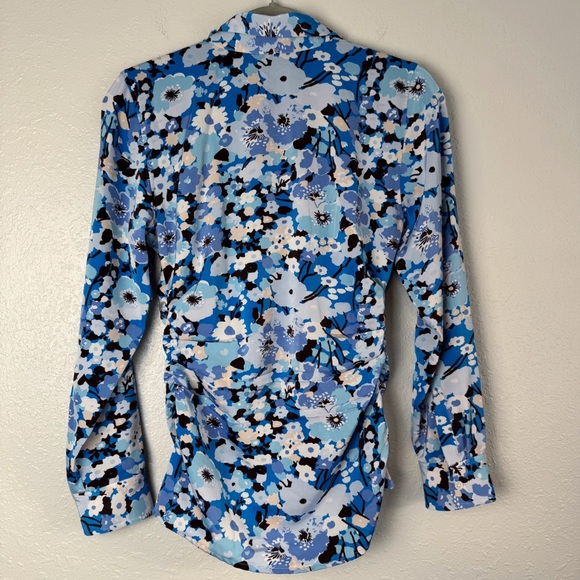 Rails blue floral Lisa ruched button up blouse top S - Picture 6 of 11